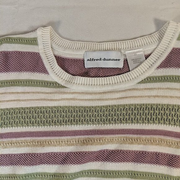 Alfred Dunner Purple Green Cream Striped Knit Short Sleeve Sweater Shirt Top XL - Picture 2 of 9